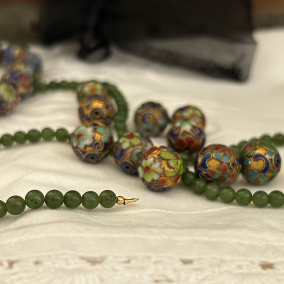 Antique Cloisonné and Jade Necklaces - Picture 6 of 11